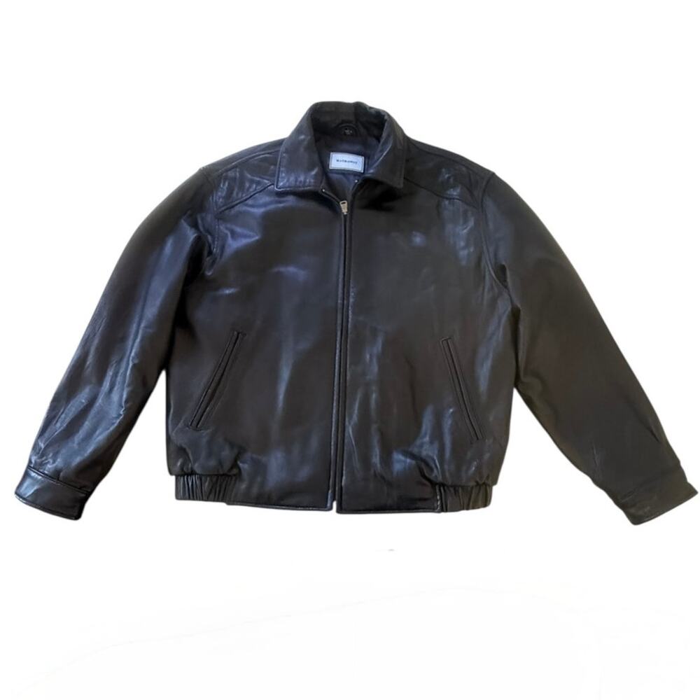 Vintage Hathaway Black Leather Men's Bomber Jacket L